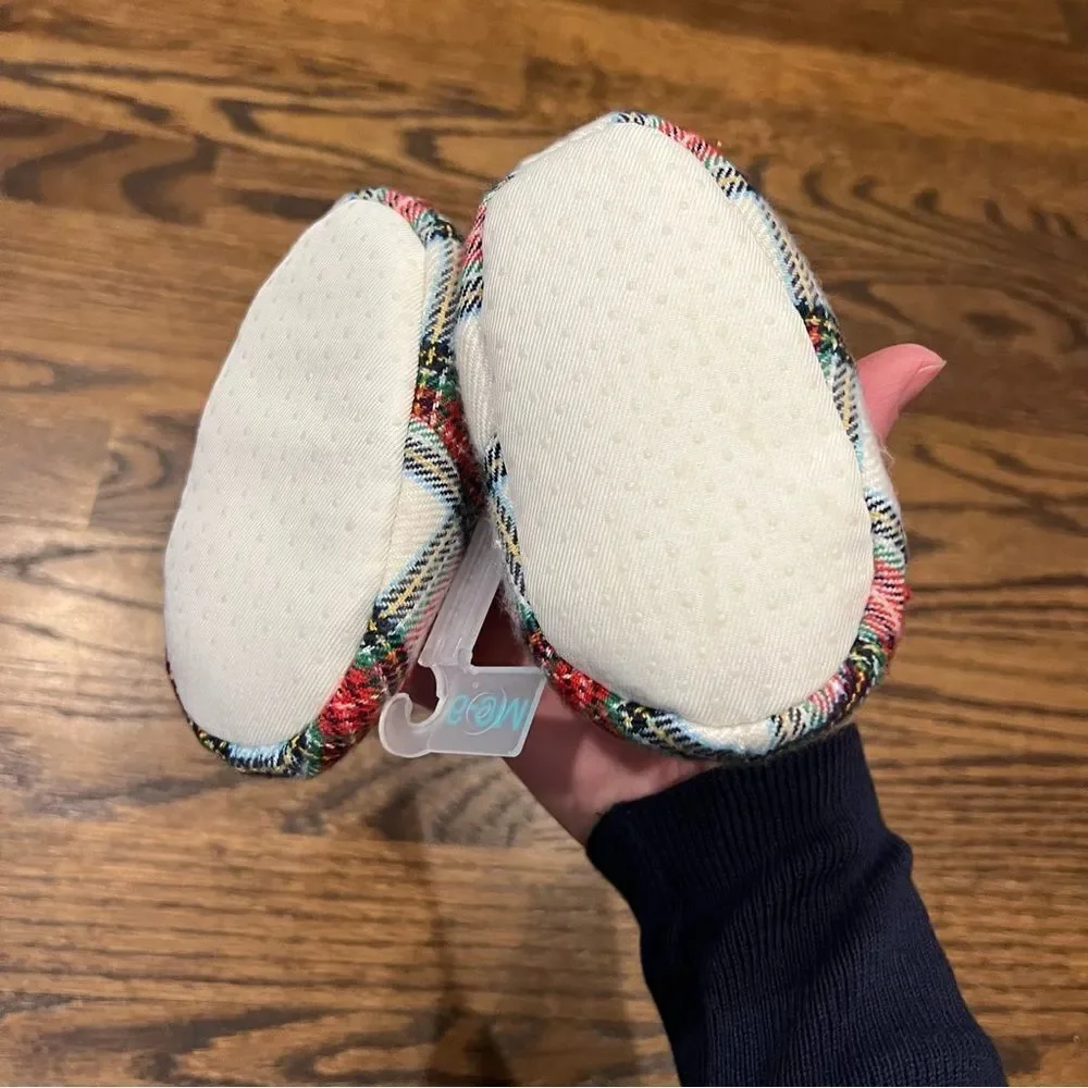 🍭6/$30 New Baby Elf Faux Fur Lined Plaid Christmas Holiday Slippers 6-9 m